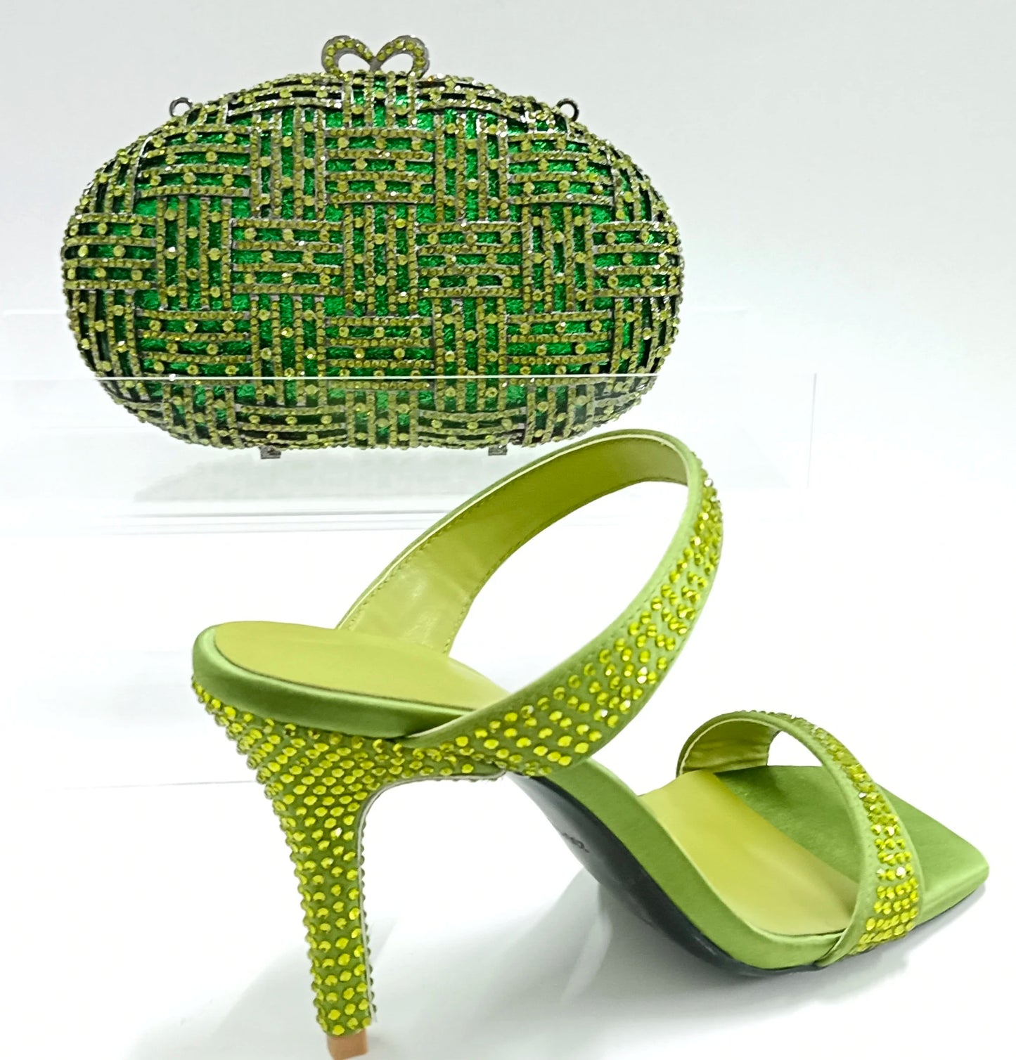INSIGHTLINK Women Olive Green Pointed-Toe Sandals Women's High Heels Shoes and Bags for Party Rhinestone Evening Bags And Shoes