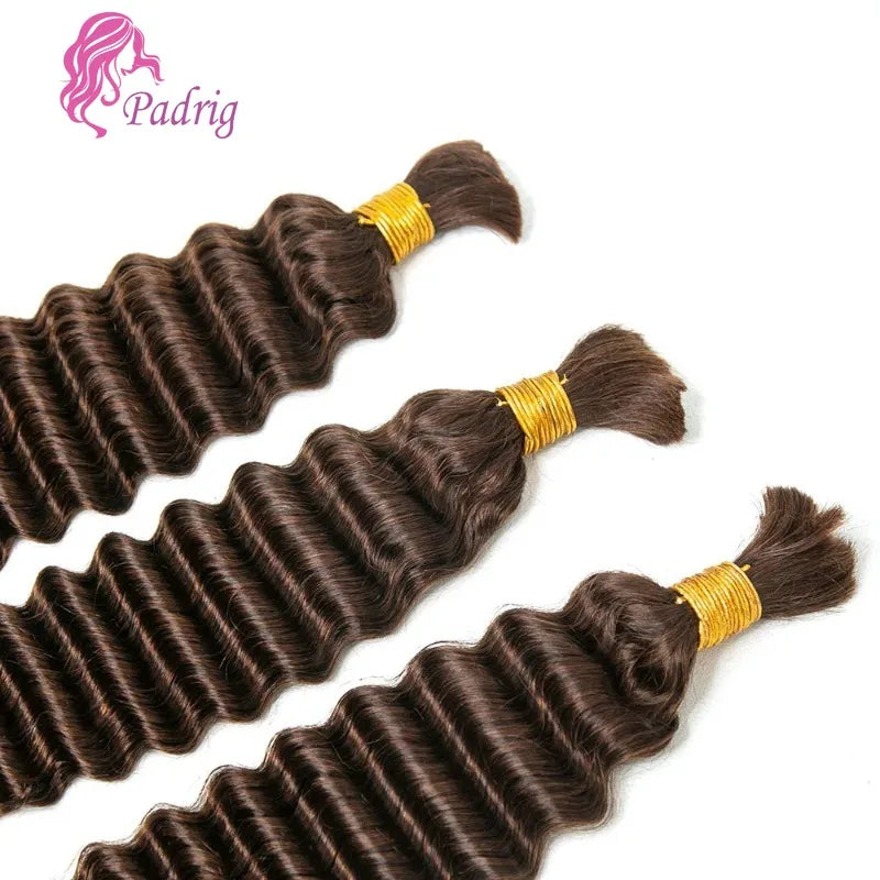 #2 Medium Brown Deep Wave Bulk Human Hair Extensions For Braiding 100g/PC Indian Remy Hair Deep Curly Bulks Boho Braids