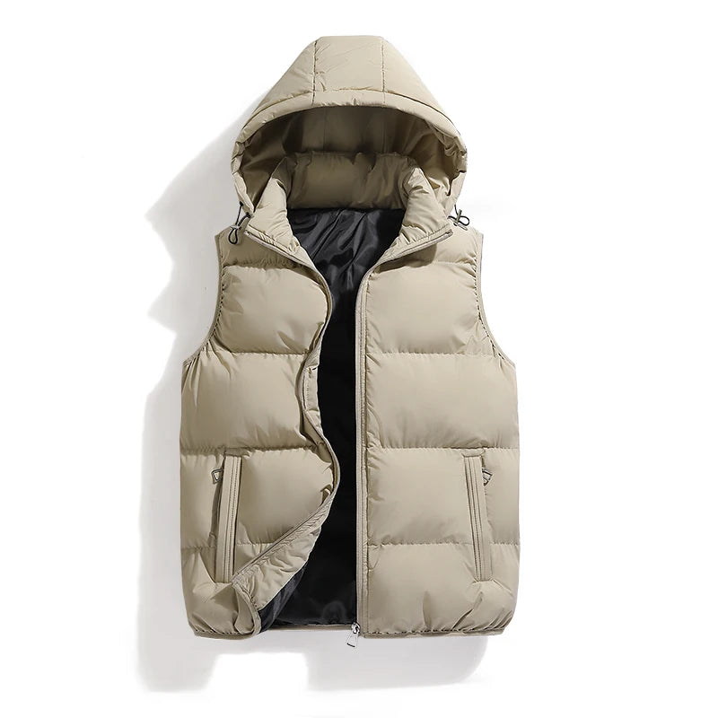 Mens Vest Jacket Warm Sleeveless Jackets Winter Waterproof Zipper Coat Autumn Stand-up Collar Casual Waistcoat Brand Clothing