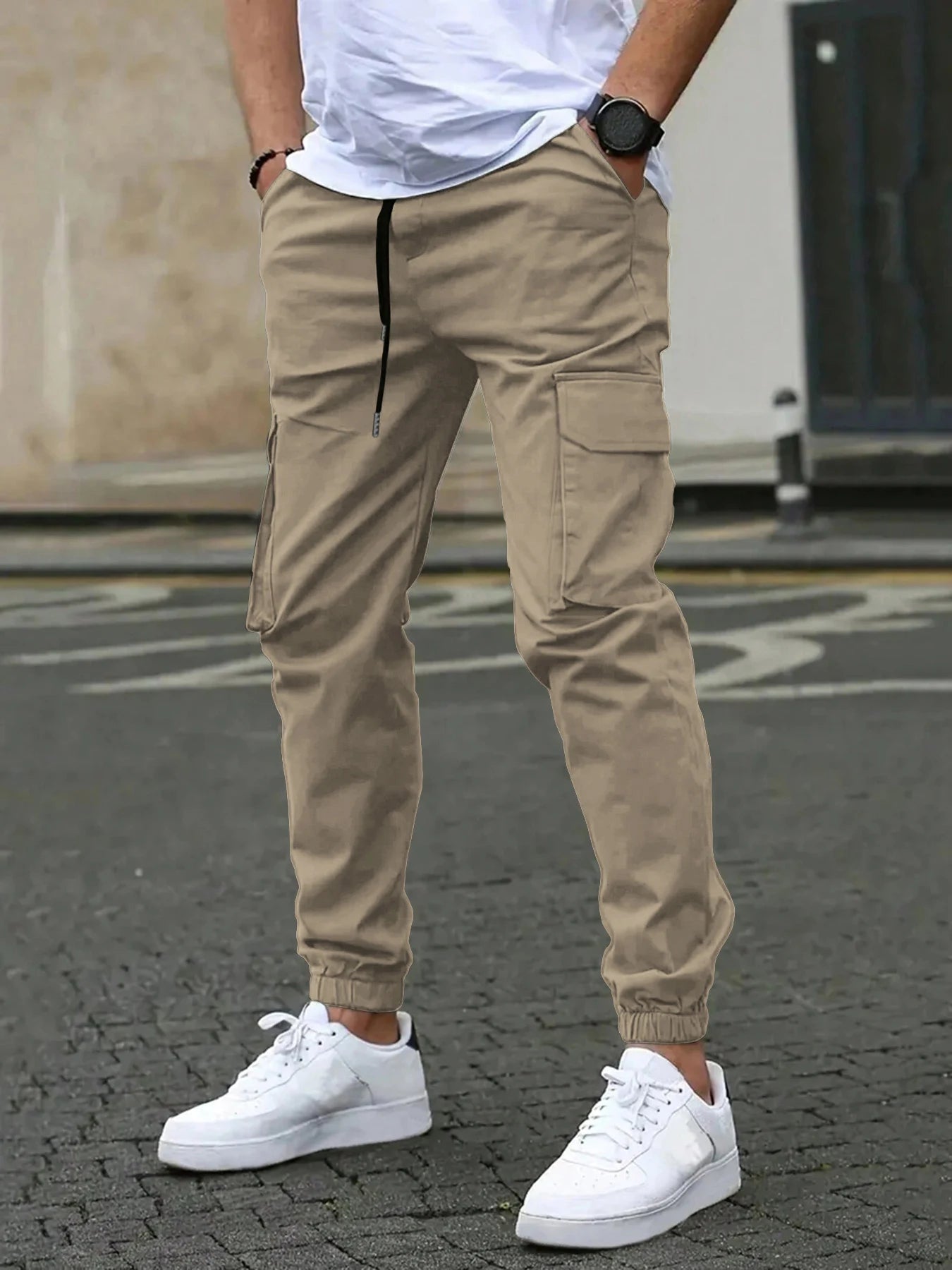 Men's Casual Cargo Pants Sweatpants Outdoor Bunched Long Trousers Autumn Multi-Pocket Durable Workwear Joggers Streetwear