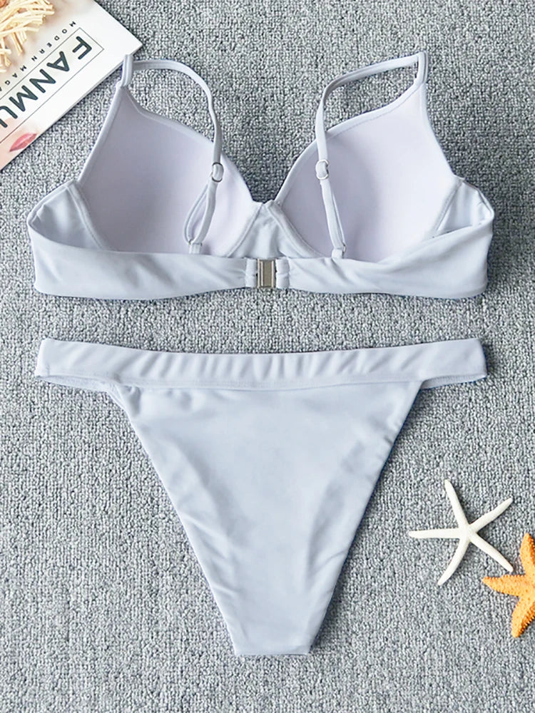 2026 New Sexy Push Up Bikini Swimsuit Women Swimwear Two-piece Bikini Set Solid Halter Bathing Suit Beach Wear Female Biquini