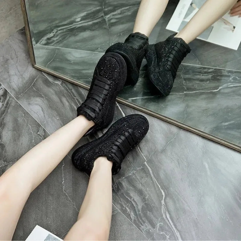 Hot Top Quality Winter Warm Fur Sneakers Sexy Women Skate Shoes New Rhinestone High Top Board Shoes Shiny Women's Casual Shoes