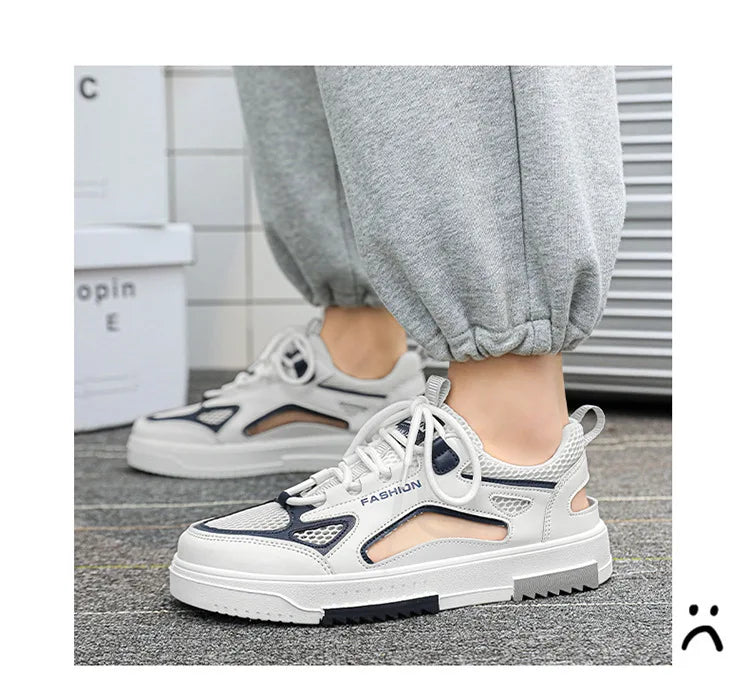 Breathable Men's Vulcanized Shoes Lace-ups Outdoor Running Shoes Comfortable Mens Sandals Mesh Casual Sneakers Summer New Tenis