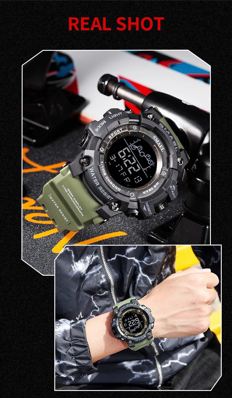 SMAEL Digital Watch LED Alarm Clock Military Watches Big Dial Digital Wristwatches 8082 Sport Watches for Men