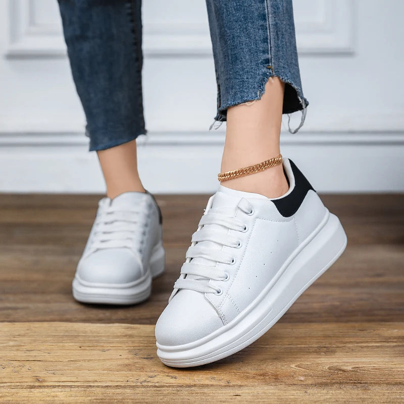 New Black & White Platform White Sneakers, Casual Thick Sole Shoes for Men & Women, Fashion All-Match