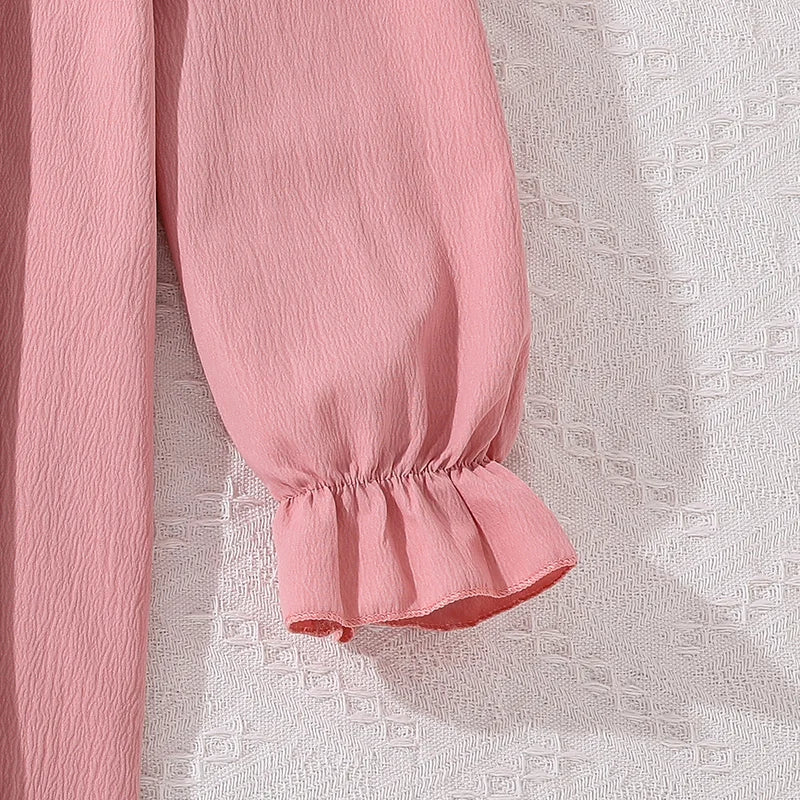 Kids Spring Autumn Fashion Dress For Girls  Simple Classic Design Pink Long Sleeve Princess Party Dress Sweet Lovely Style