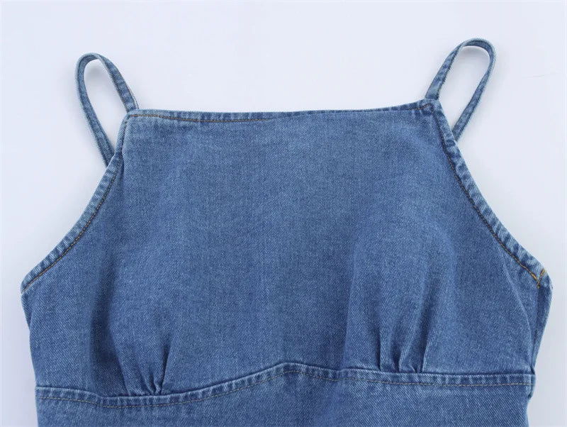 2025 Spring/Summer New European and American Style Women's Fashion Sexy Spicy Girl Versatile Strap Denim Top