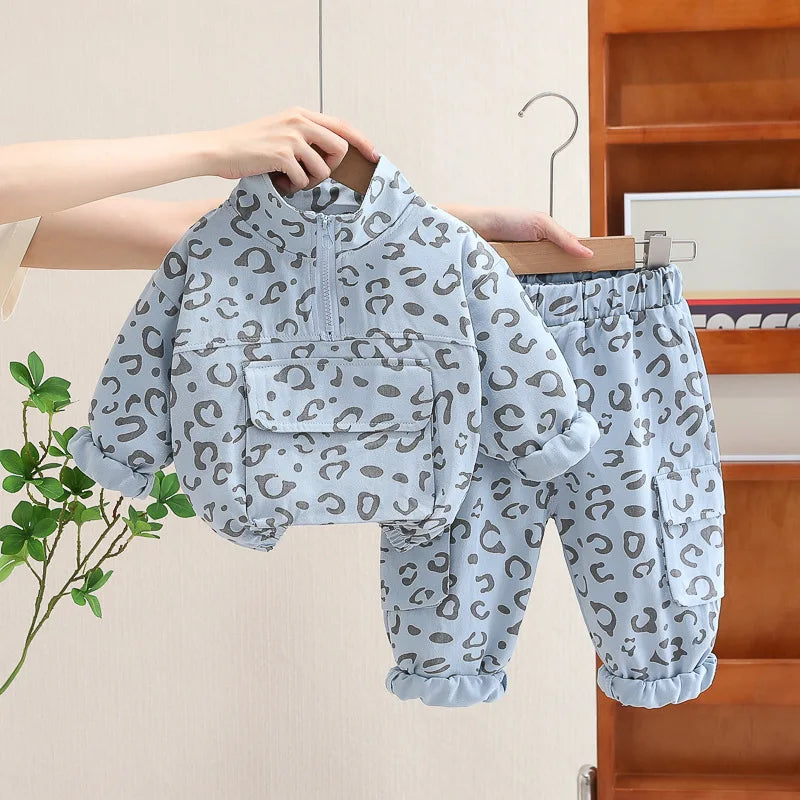 Fashion Autumn Children Suits Baby Boys Girls Clothes stamp Cotton T-Shirt Pants 2Pcs/sets Spring Toddler Clothing Sport Suits