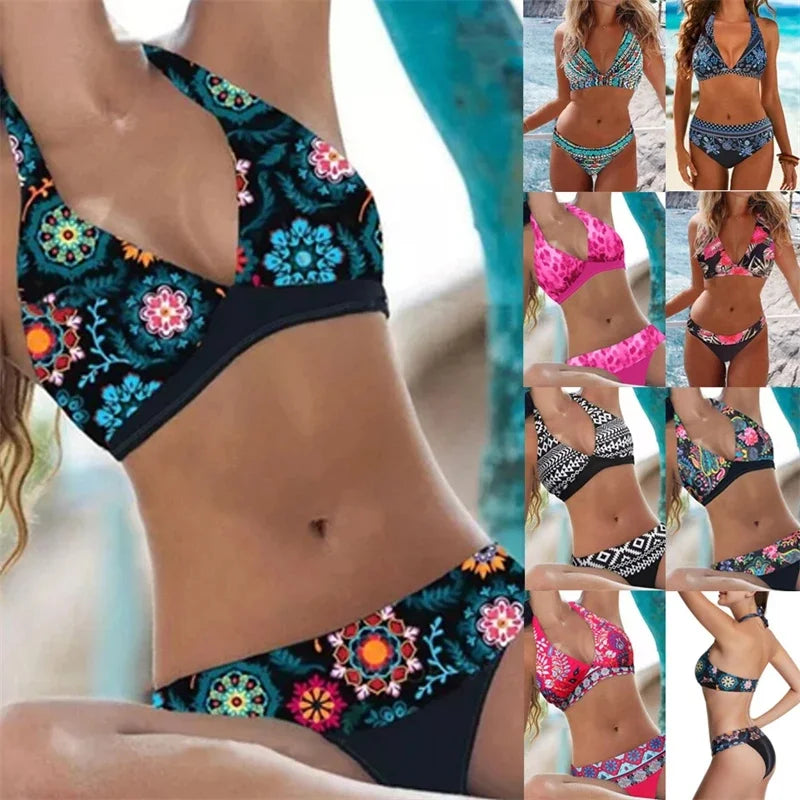 Two Piece Bikini Multicolor Ethnic Print Swimsuit Set Beachwear For Women Summer Vacation Pool Party Boho Chic Gift