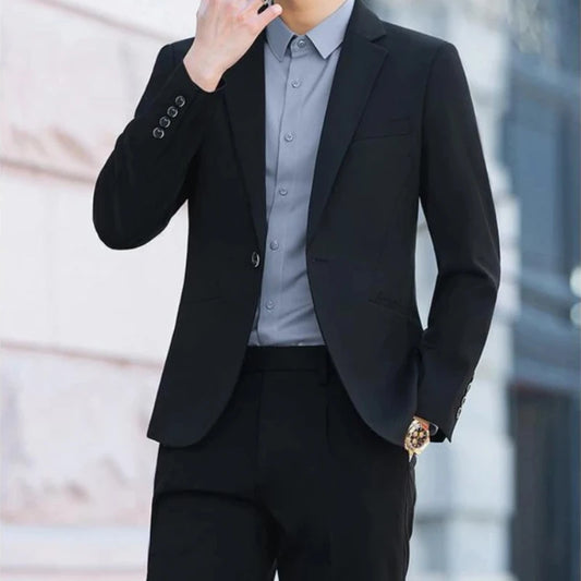 2 Piece Outfit Set Male High Quality 2025 Solid Color Slim Fit Full Men's Suits and Blazers Fashion Pants Luxury Elegant Classic