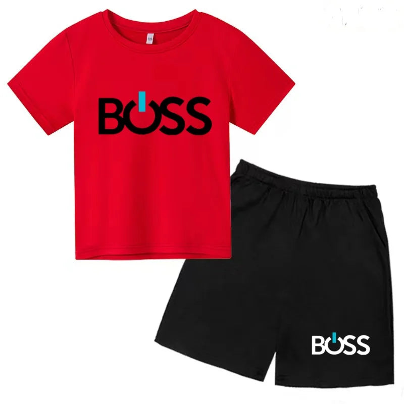 Kids Summer Sportswear 3-12 Years New Letter Fashion T-shirt Coat Boys Girls Toddler Short-sleeved+Shorts Casual Cool Sports Set