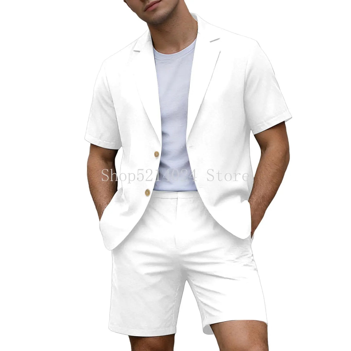 Suits for Men Short Sleeve Blazer Jacket Shorts Set Lightweight Wedding Party Business Casual Formal Outfits
