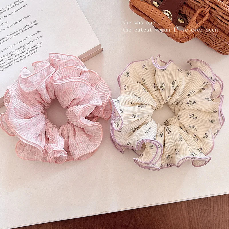 1pc sweet four-layer lace-trimmed floral large intestine hair tie, flower bud bun ponytail hair rope elastic hair accessories BAZAARHUBO