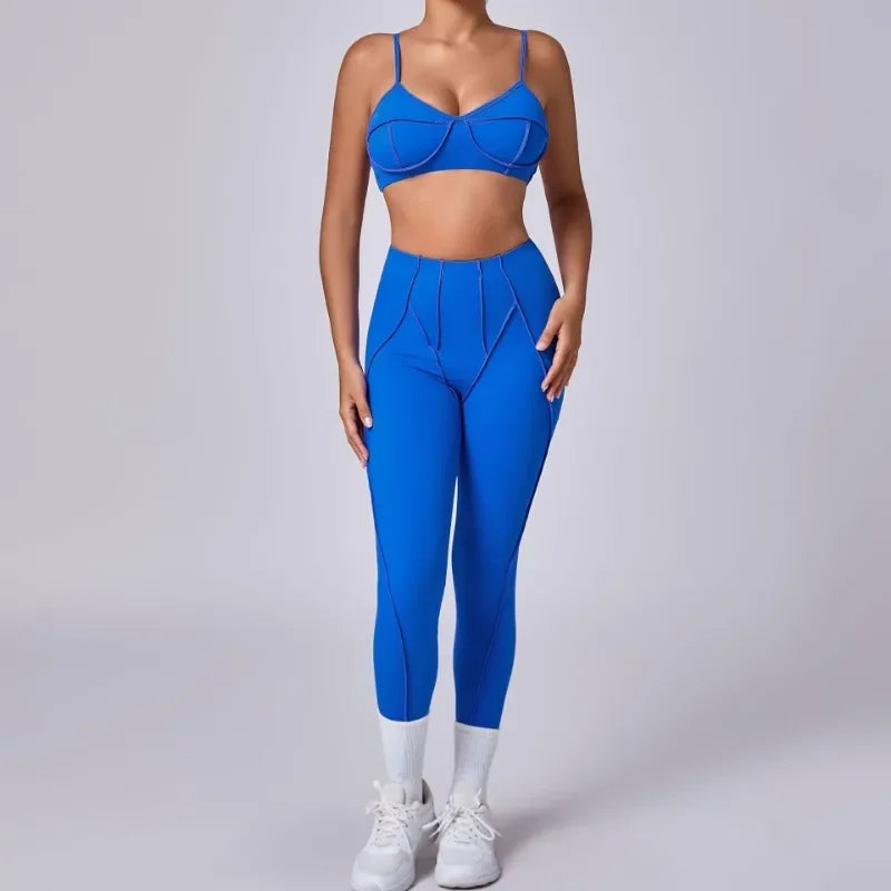 Yoga Fitness Sports Sets High Waist Hip-lifting Shorts Open Back Bra Suit Casual Running Workout Gym Leggings Sexy Set for Women