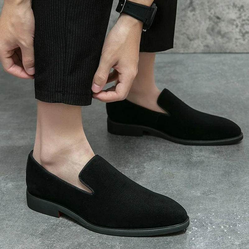 Men's Shoes Suede Leather Shoes Fashion Business Office Dress Shoes Brown Slip on Casual Shoe Red Sole Pointed Toe Male Loafers