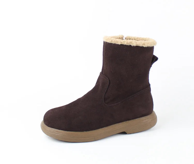 Careaymade-Genuine cow leather Snow cotton round head flats woolen short boots plush warm snow boots Oversized shoes size 35-43