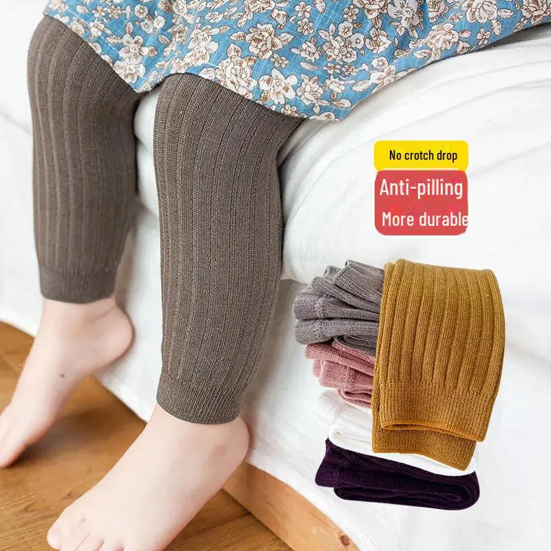 Kids' Korean Style Casual Nine Point Leggings for Spring & Autumn. Elastic and Comfortable Baby Girls' Pantyhose.