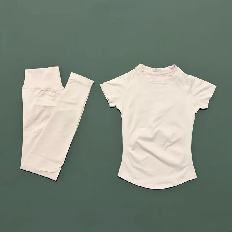 2 Pieces HISTELLO Yoga Set Women Short Sleeve Crop Top Low Waist Butt Lifter Leggings Seamless Breathable Stretch Fitness Sets