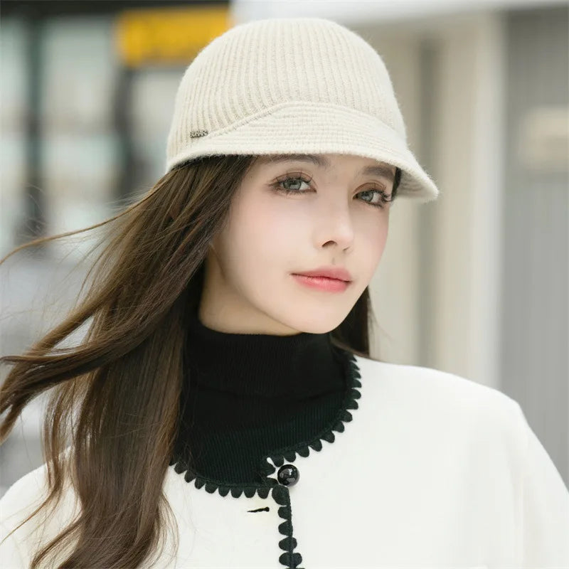 Winter Knitted Baseball Cap for Women's Caps Designer Head Solid Color Women's Knitted Hat Outdoor Casual Equestrian Hat Female BAZAARHUBO