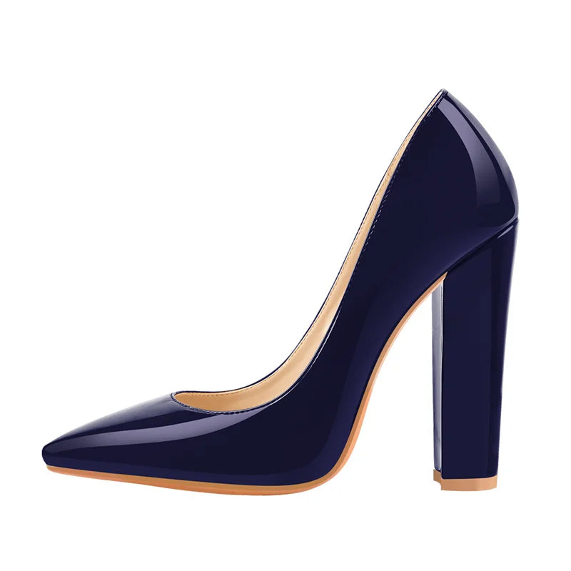 Richealnan Women Pointed Toe  Classic Slip On High Heels Thick Shoes Wedding Office Dress Big Size Chunky Lady  Block Pumps