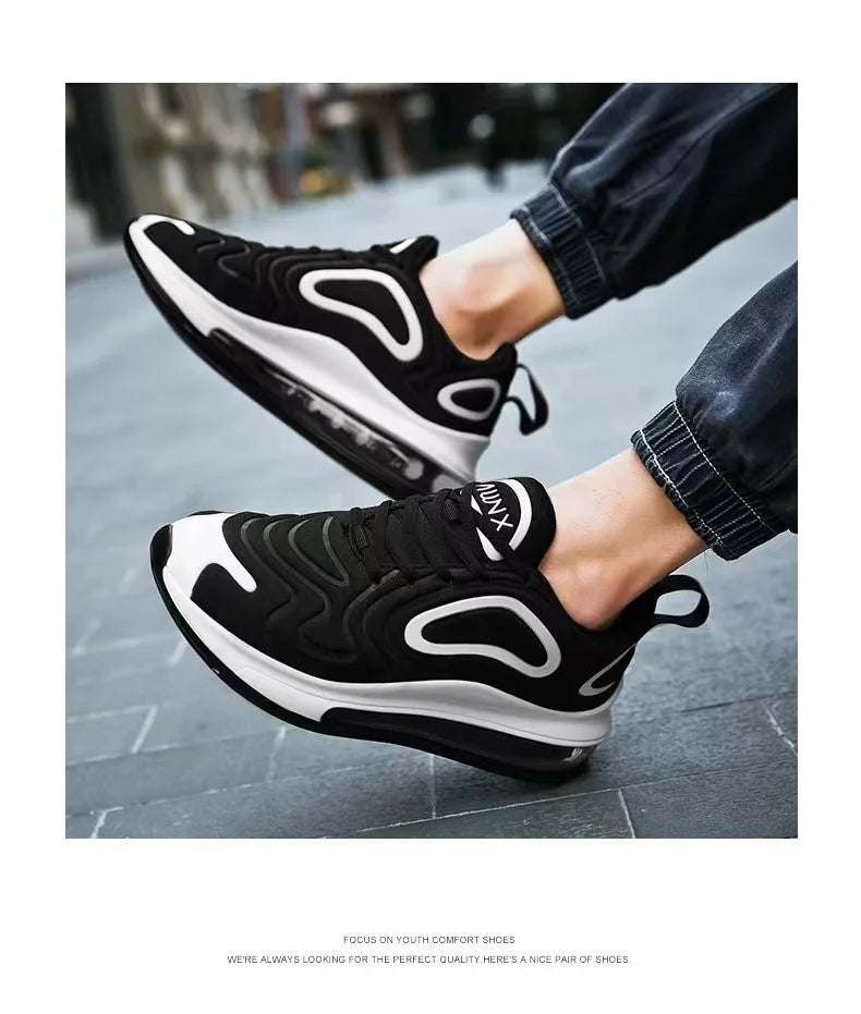 Low-Top Running Shoes Men's Large Size Air-Cushioned Casual Thick-Heeled Breathable Wear-Resistant Stripe Pattern Sports Shoes