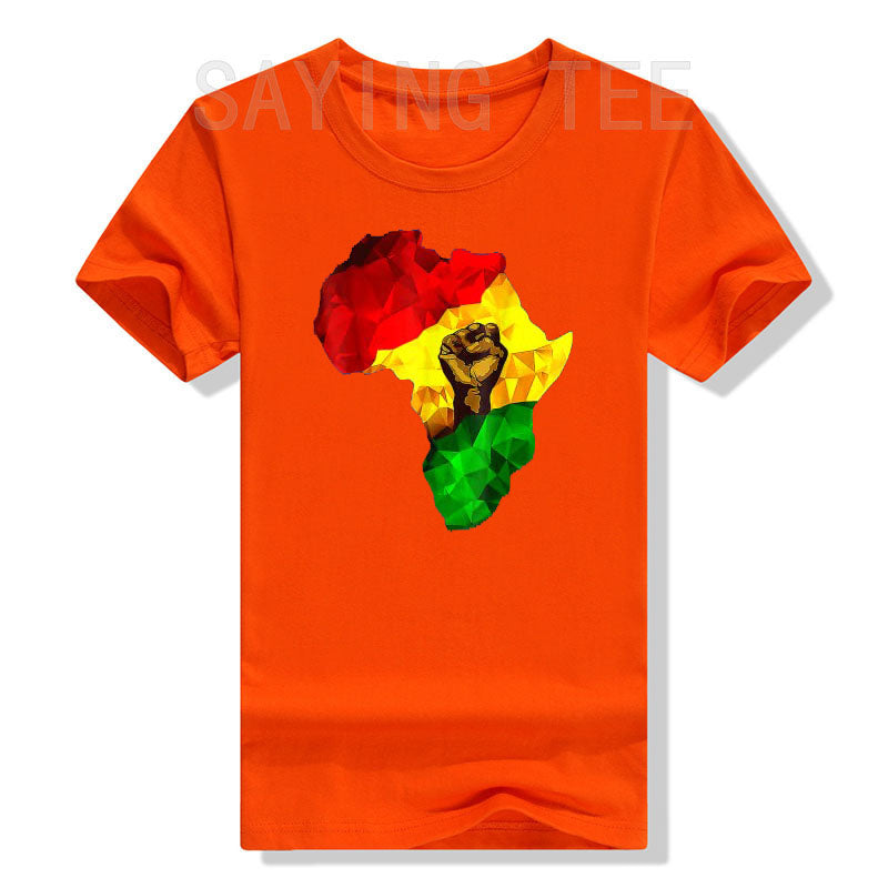 Africa Map Rising Hand Juneteenth African Pride Freedom Day T-Shirt Black History Apparel Streetwear Black-proud Graphic Tee Top