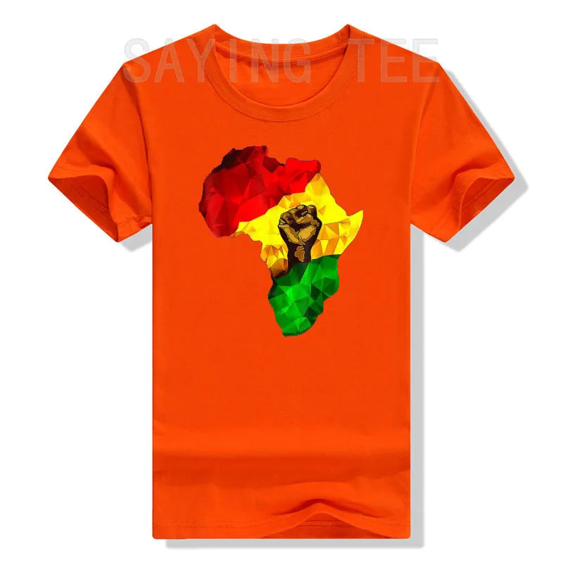 Africa Map Rising Hand Juneteenth African Pride Freedom Day T-Shirt Black History Apparel Streetwear Black-proud Graphic Tee Top