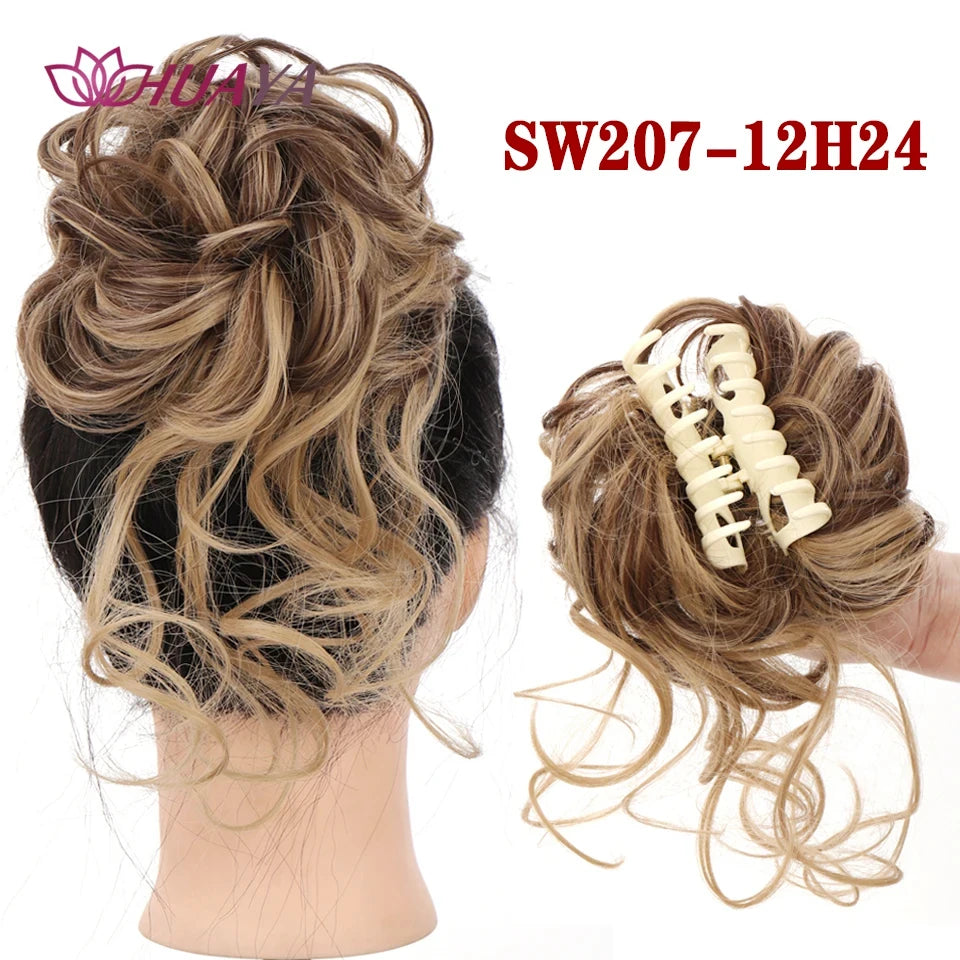 Synthetic Hair Bun Chignon for Women Messy Bun Hair Piece Tousled Updo Hair Extensions With Claw Clip Curly Hairpins Black Brown