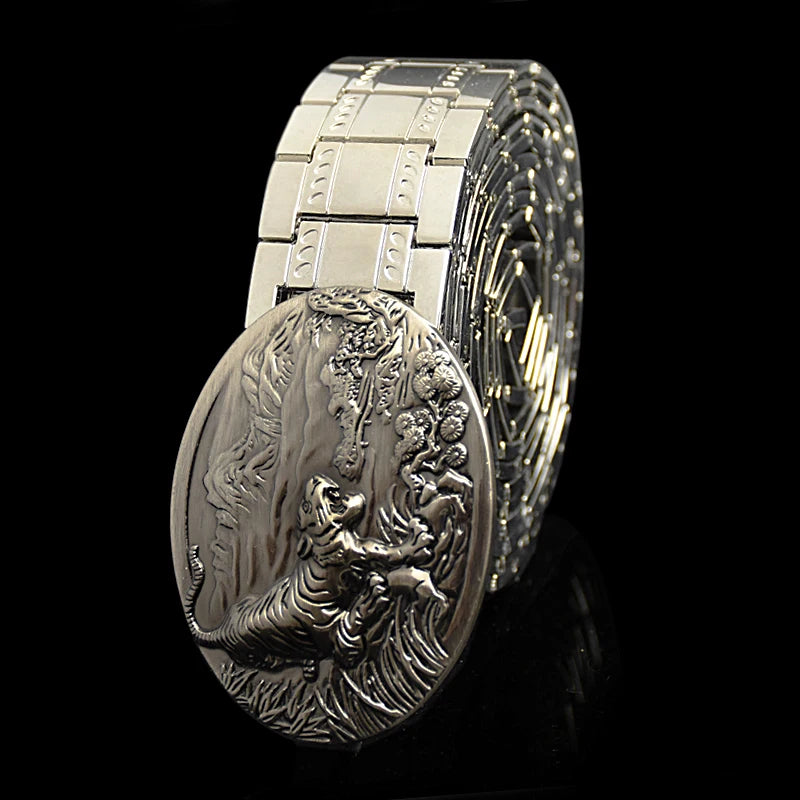 Men's belt Stainless steel Belt Retro Dragon metal Belt Gold Color Charm Belt Hip Hop Punk Strap self-defense luxury Belt male BAZAARHUBO