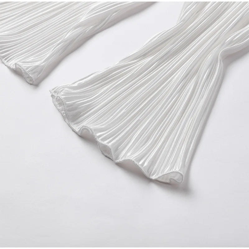 New Two Piece Set Women Outfits Pleated Women's Elegant  Drape Loose Sets Shirt High Waist Trousers Female Suit Fashion Casual