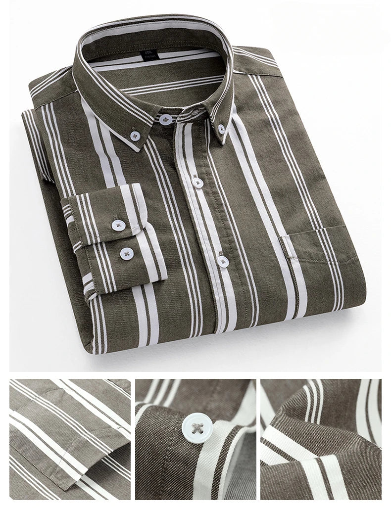 Fashion korean trends casual long-sleeve shirts for men slim fit plain shirt 100%cotton plaid striped tops soft designer clothes