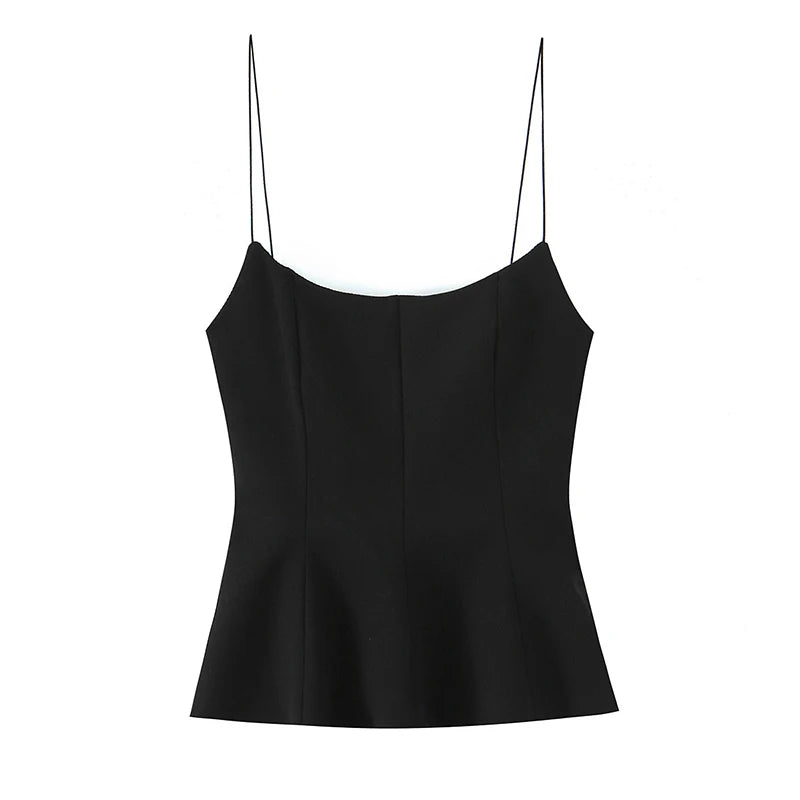 Willshela Women Fashion Solid Pleated Backless Side Zipper Tops Vintage Thin Straps Square Collar Female Chic Lady Camis BAZAARHUBO