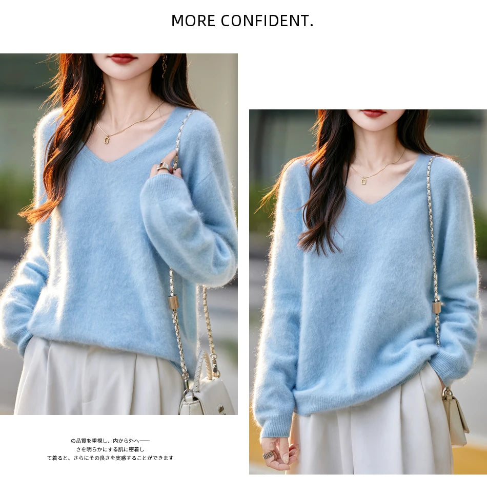 WinvyNee Women Tops Brushed Cashmere Wool Sweaters Winter V Neck Pink Warm Causal Knitted Tops Pullovers Solid Jumpers A1713002A