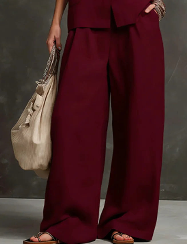 Outfits For Women 2 Piece Set Single-breasted Vest Pocket Solid Color Top Women Pocket Wide-leg Trousers Women's New Summer Suit