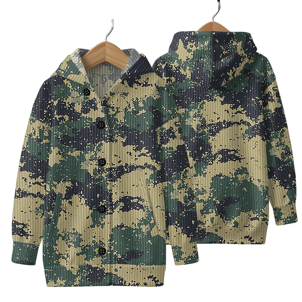 Trendy Camouflage Hooded Cardigan Coats Soft Button-Up Front All-Season Comfort for Outdoor & Indoor Wear Durable Casual Style