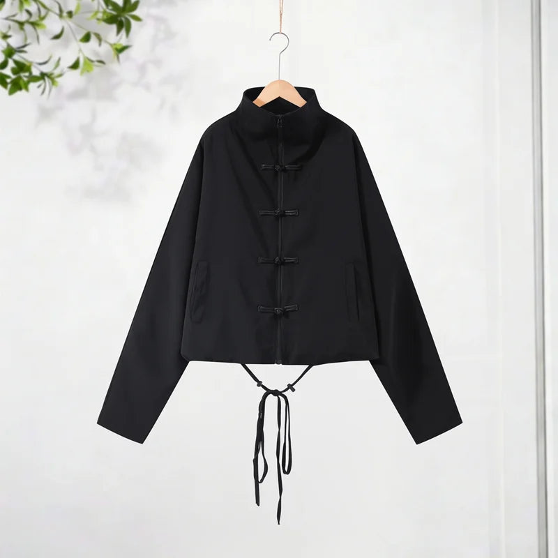 Casual Zipper Shirt Pants Suit Women Solid Button Stand Collar Drawstring Shirts Loose High Waist Trousers 2026 Spring Set Lady