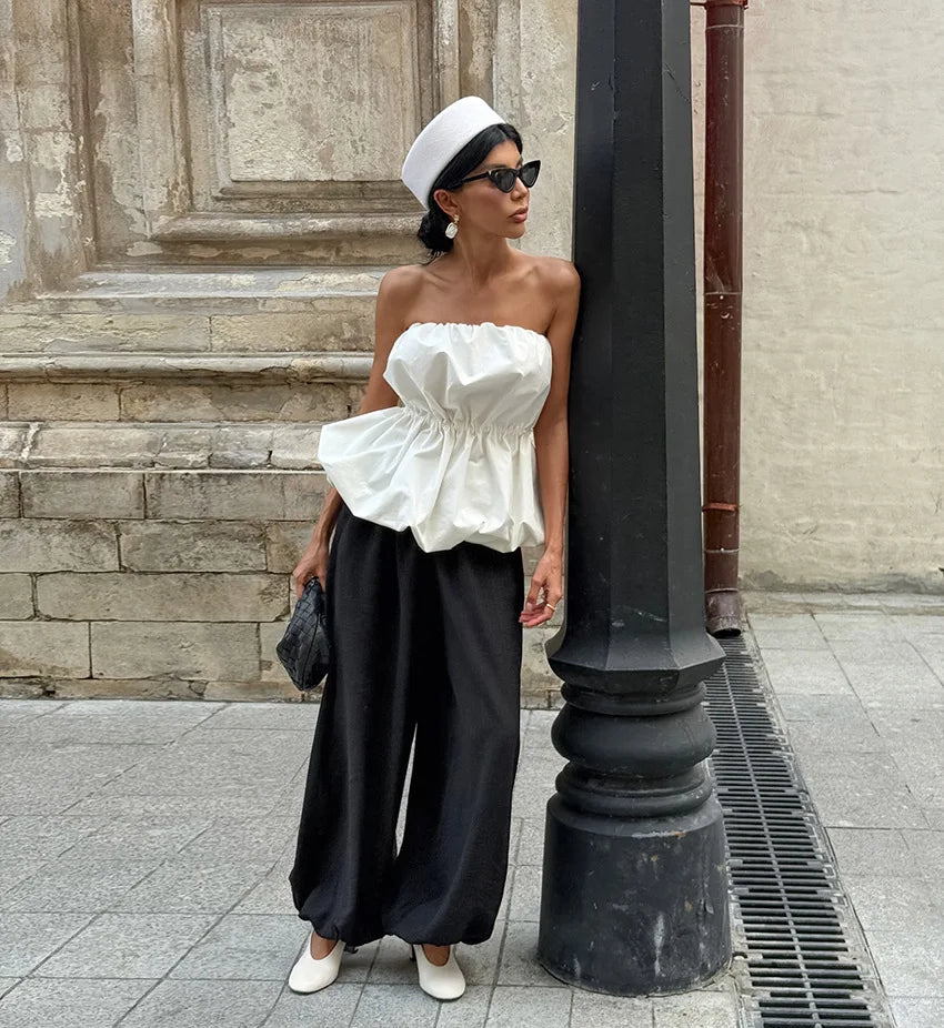 SuperAen European and American Style Fashion Design Sexy Top Unique Design Summer 2026 New White Folds Slimming Tops