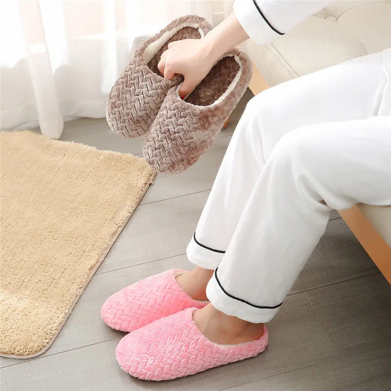 New Soft Sole Slippers Women Men Indoor Floor Flat Shoes Spring Autumn Winter Warm Home Cotton Plush Suede