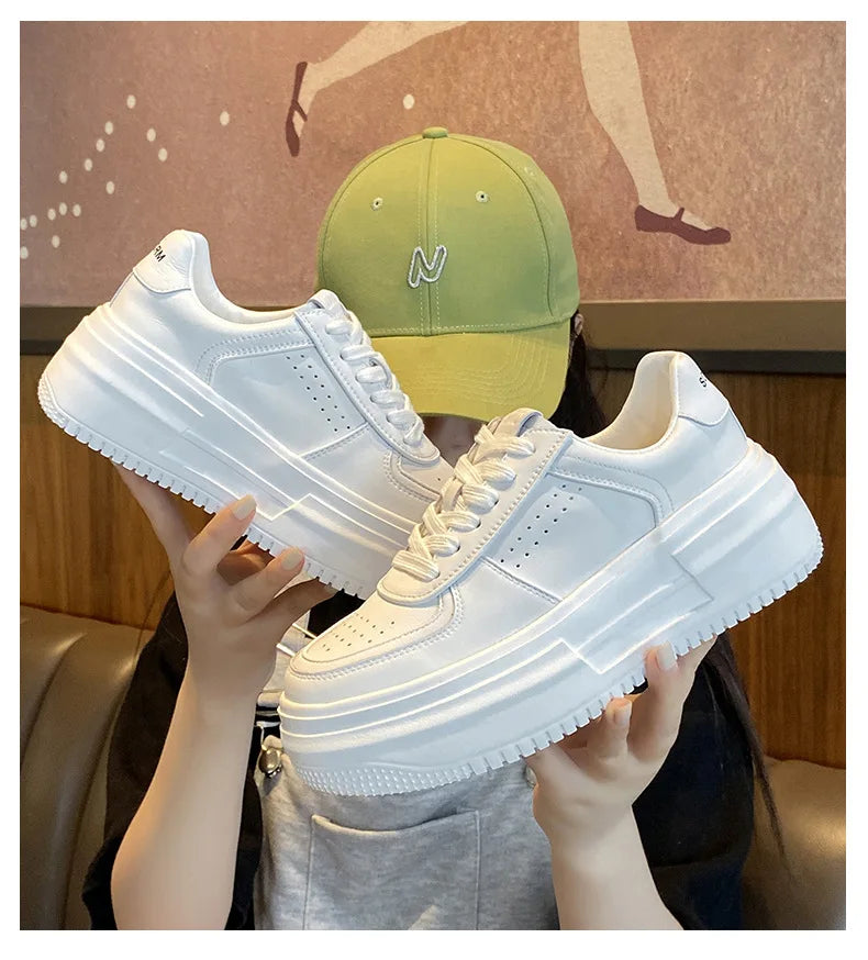 2024 New White U Leather Women's Casual Woman Vulcanize Sneakers Breathable Sport Walking Platform Flats Running Shoes