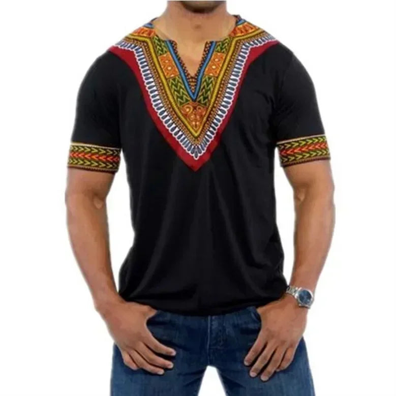 New 2026 Men's African Clothes T-shirts Casual Short Sleeve Traditional Ethnic Style Tops Men's Vintage Printed Perform Clothing