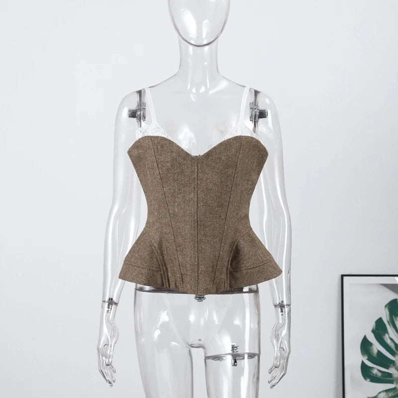 Elegant Lace Patchwork Sling Top Women Sleeveless Backless Patchwork Crop Tops Female 2026 Fashion Summer Spring Vest Lady