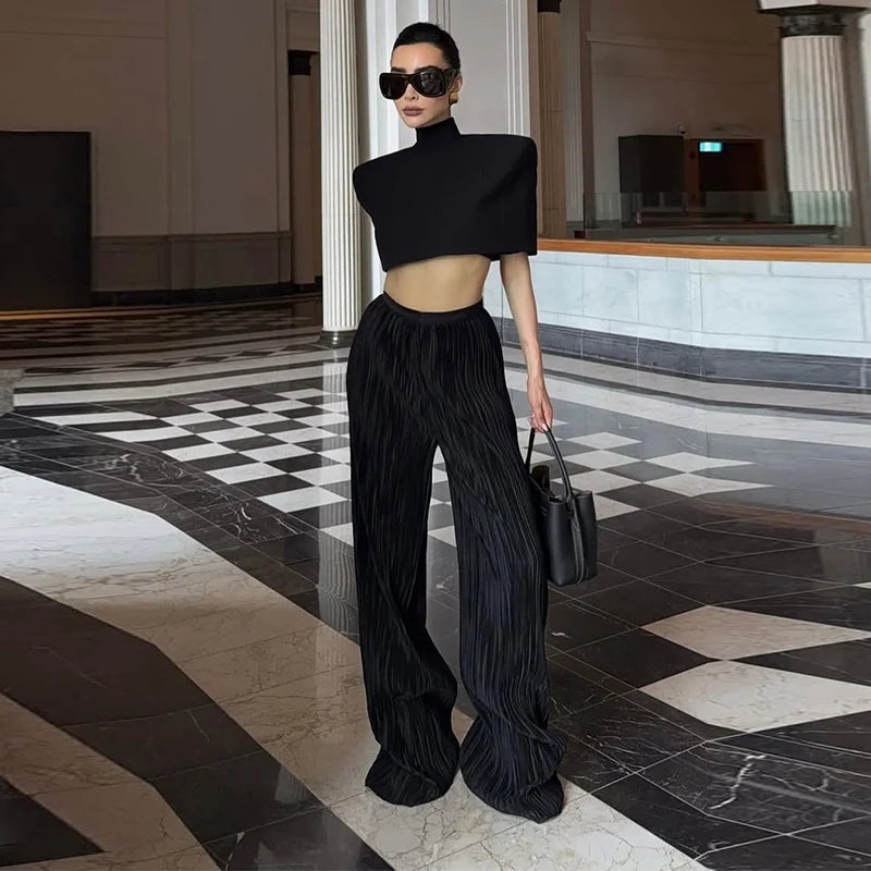 Elegant Stand Collar Women's Cape Skirts Suit Pocket Crop Tops Pleated Mini Skirt Lady Set 2026 Summer Autumn Female Outfits