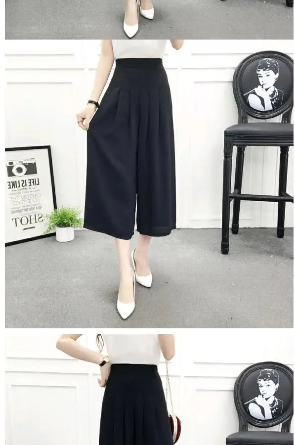 High Waist Wide Leg Pants Skirt Pants Chiffon Cotton Linen Seven Eighteen Length Trendy Women's Casual Trousers Commute Style