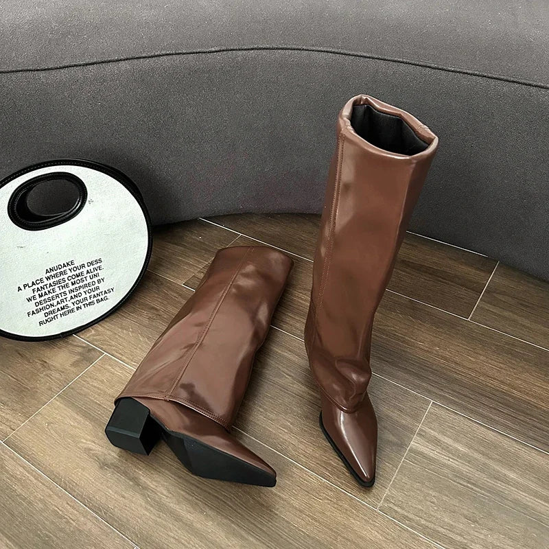 Women Chunky High Boots Pointed Toe Shoes Sexy Lady Dress Gladiator Autumn New 2024 Trend Retro Fad Woman Boots Goth Botas Mujer
