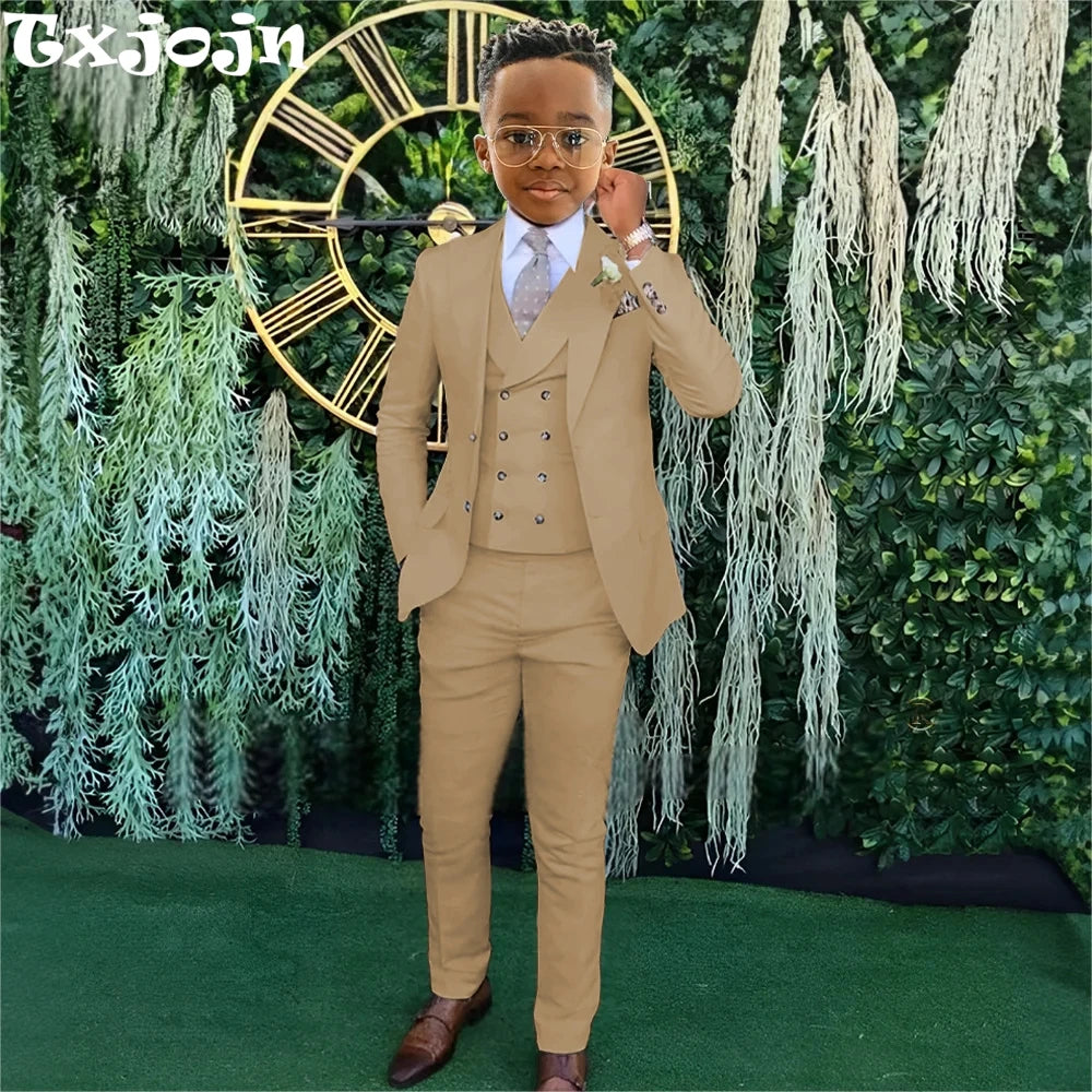 Fashionable Boys Suit Set 3 Pieces Jacket Vest Pants Banquet Party Outfit Elegant Children's Tuxedo Wedding Guest Clothes 2-20T
