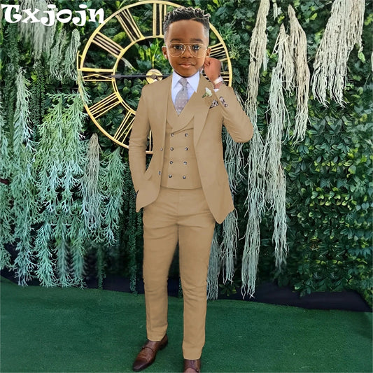 Fashionable Boys Suit Set 3 Pieces Jacket Vest Pants Banquet Party Outfit Elegant Children's Tuxedo Wedding Guest Clothes 2-20T