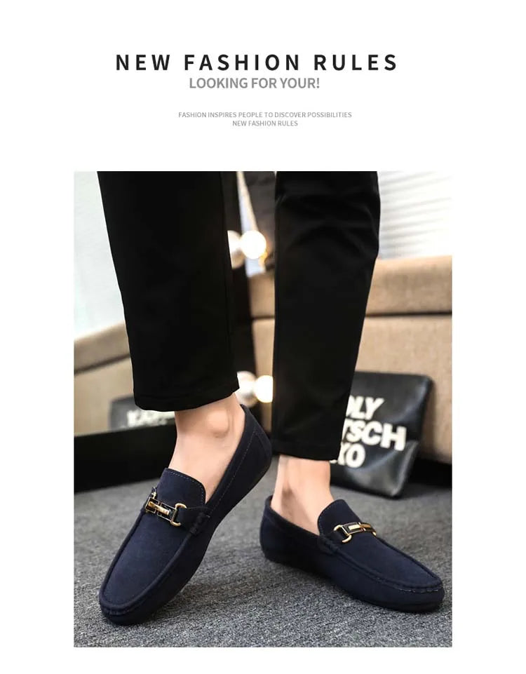 Spring and Summer Men's Shoes, Low-Cut Beanie Shoes, Versatile Casual Shoes, Breathable Leather Shoes, Black Work Shoes, Slip-Ons