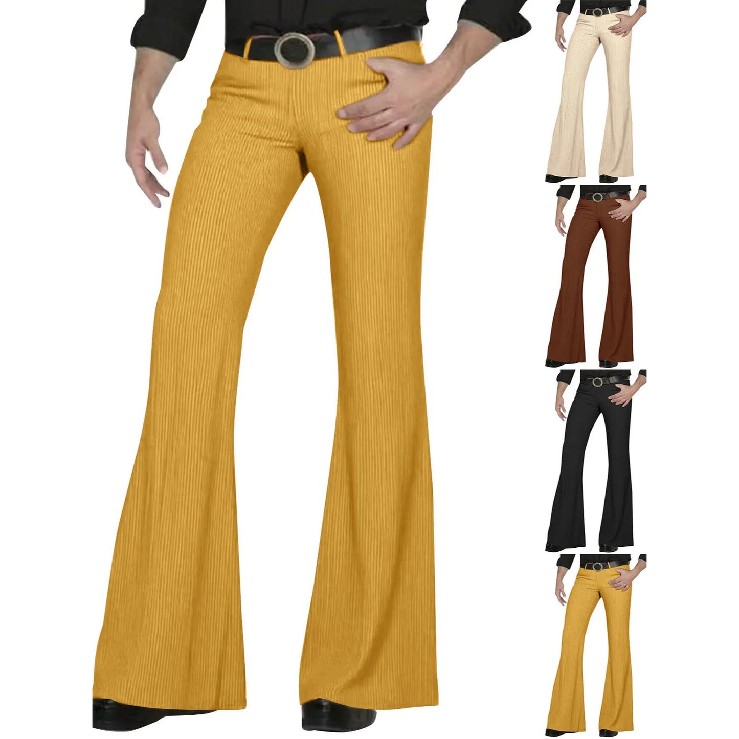 Men's fashion Retro Disco Flared Pants Loose Stretch Vintage Trousers Fit Flared Comfortable Retro Stretch Twill Men's Trousers