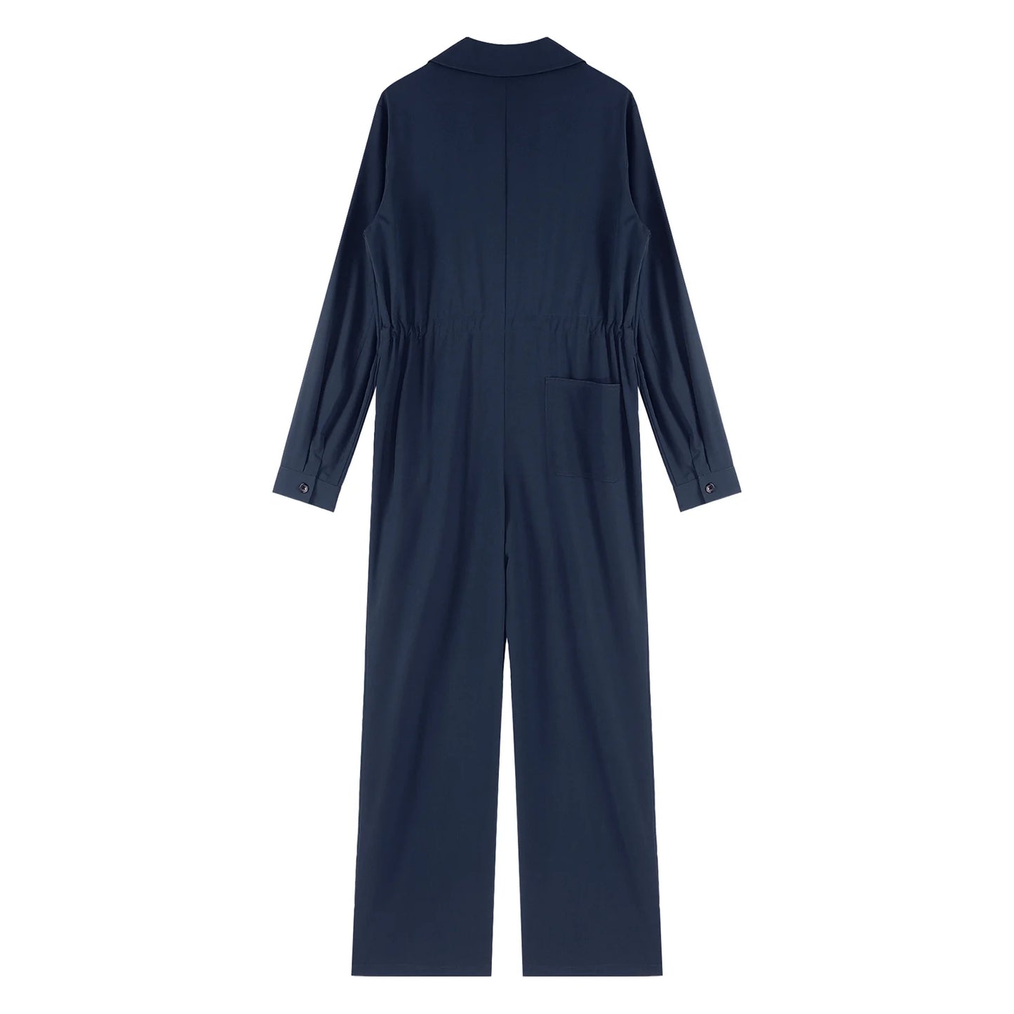 Womens Coverall Solid Color Turn-Down Collar Long Sleeve Button Jumpsuit Mechanic Work Overalls Fashion Casual Cargo Rompers