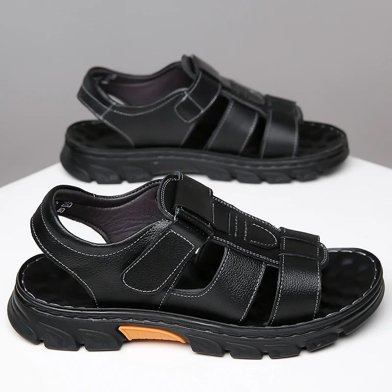 Men's Sandals Adjustable Solid Color Shoes Summer Casual Comfort with Durable Rubber Sole, Breathable PU for Outdoor Walking